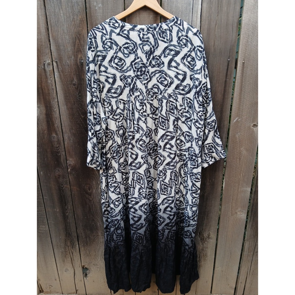 Zim Zoe Dress Womens Plus Black Geometric Pockets Flowy Midi House Dress 26/28 - Picture 2 of 10